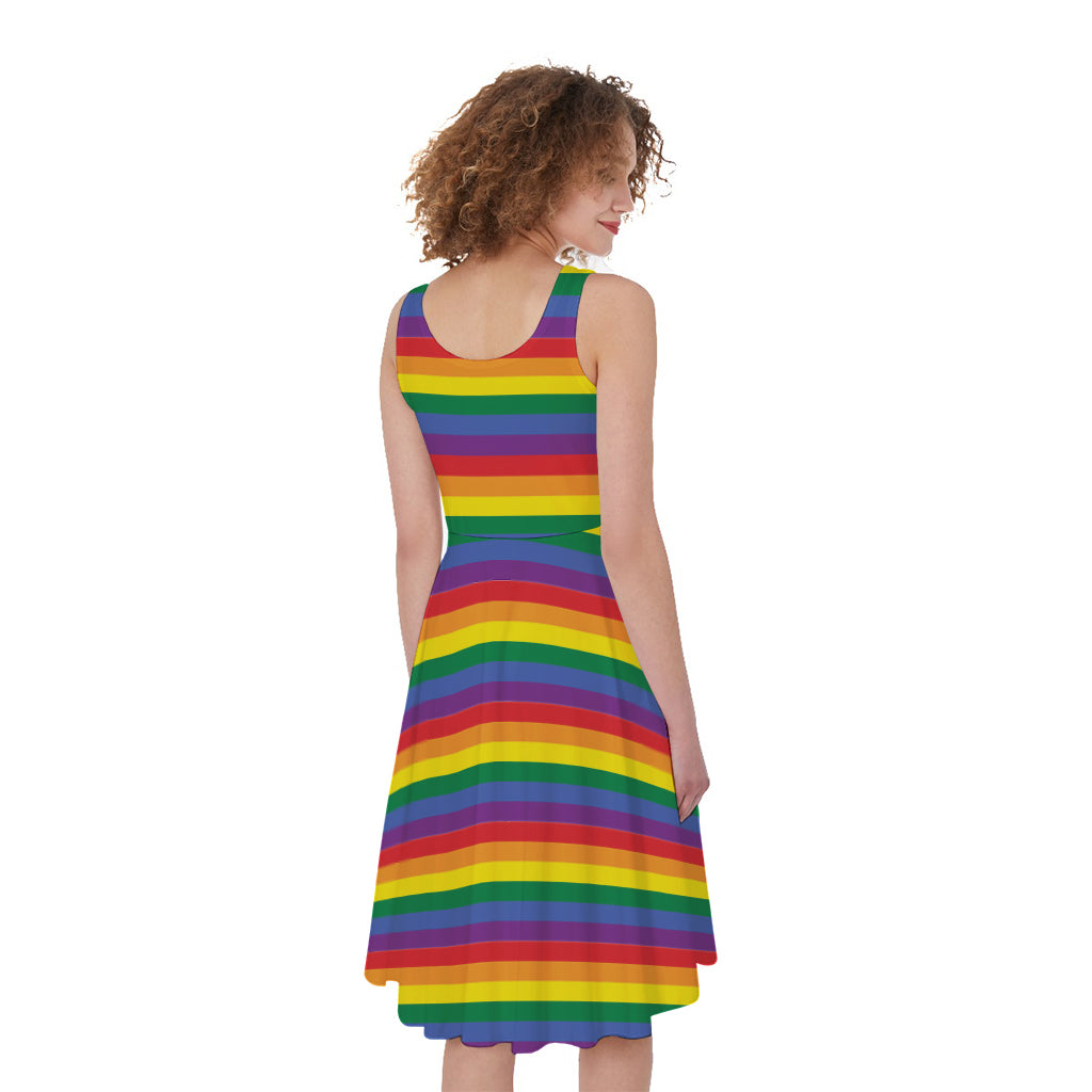 Rainbow Stripe Print Women's Sleeveless Dress