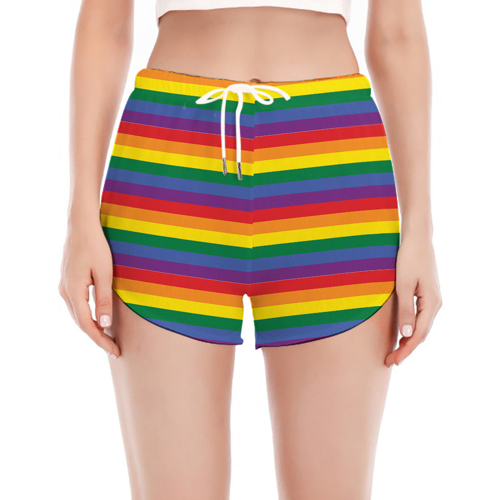 Rainbow Stripe Print Women's Split Running Shorts