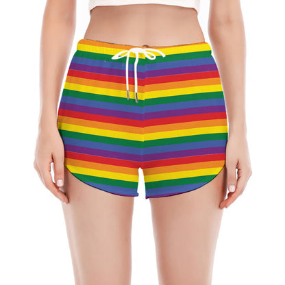 Rainbow Stripe Print Women's Split Running Shorts