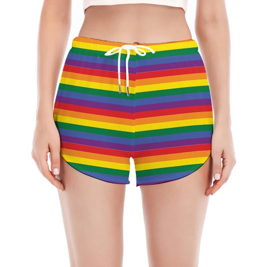 Rainbow Stripe Print Women's Split Running Shorts