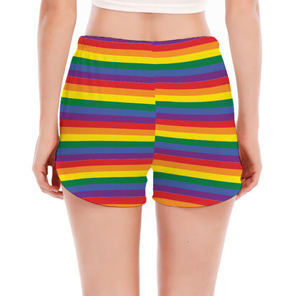 Rainbow Stripe Print Women's Split Running Shorts