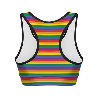 Rainbow Stripe Print Women's Sports Bra