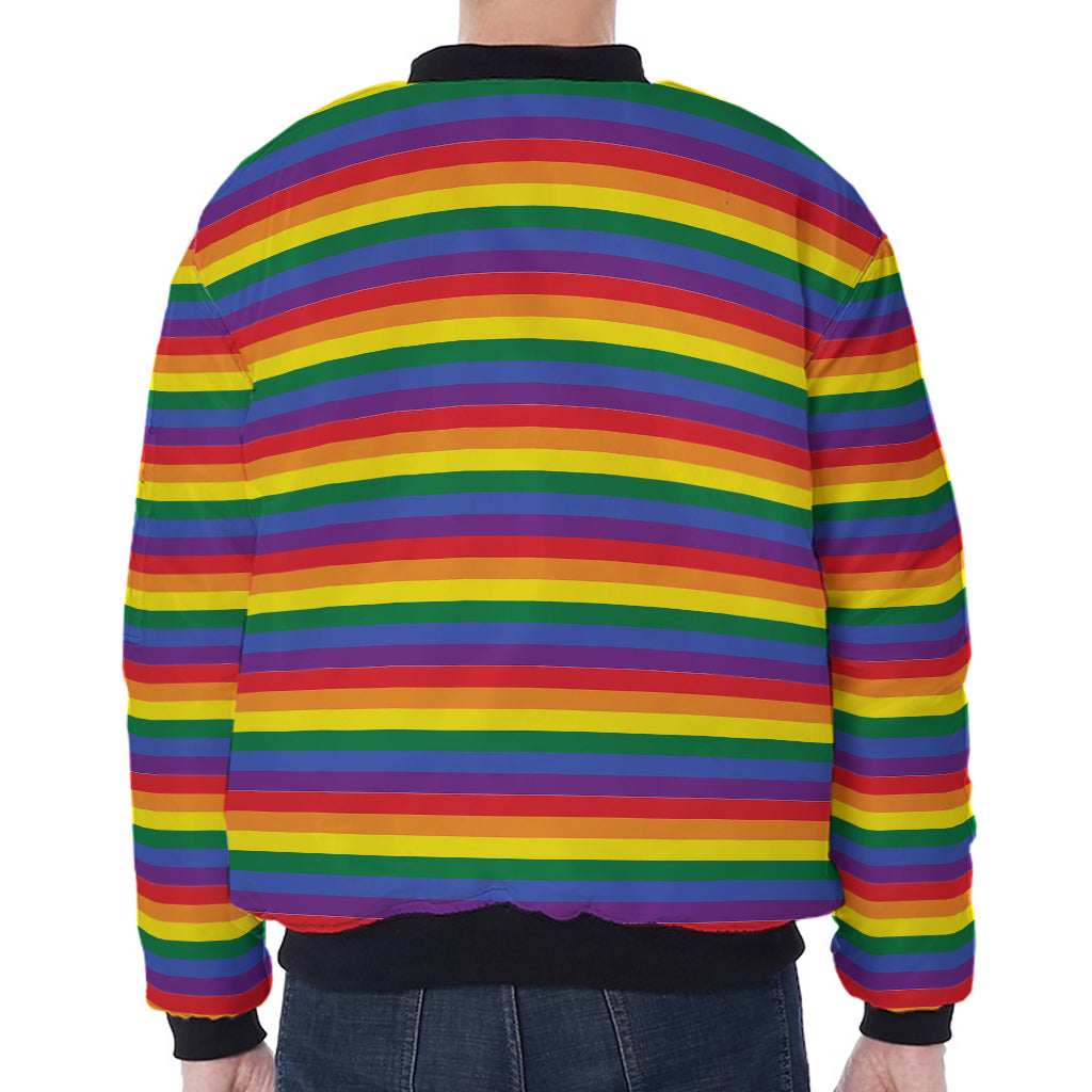 Rainbow Stripe Print Zip Sleeve Bomber Jacket