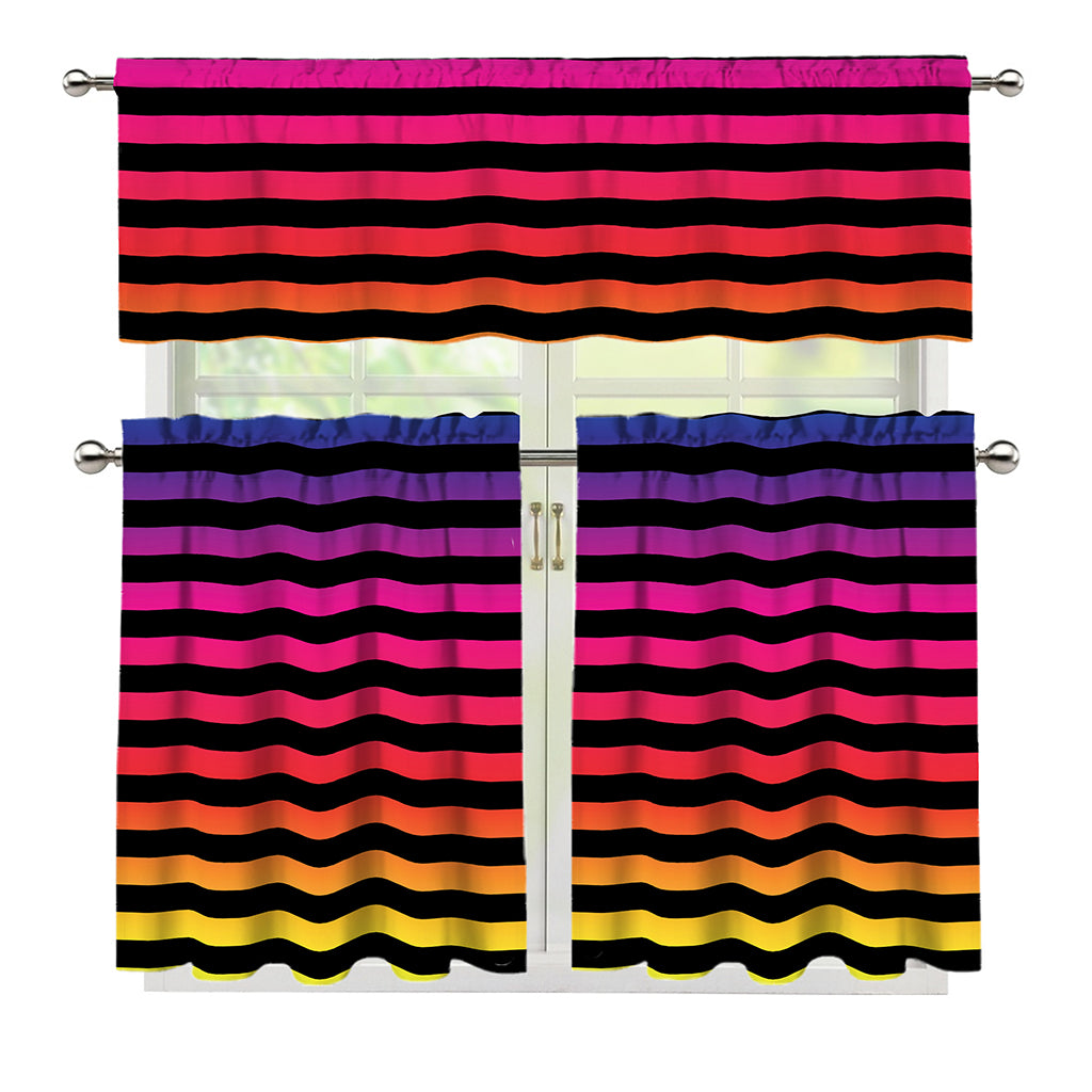 Rainbow Striped Pattern Print 3 Piece Kitchen Curtains