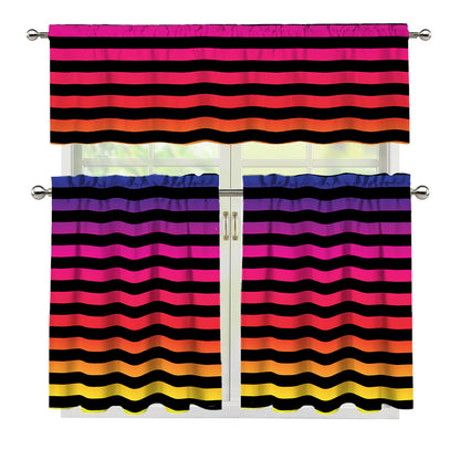 Rainbow Striped Pattern Print 3 Piece Kitchen Curtains