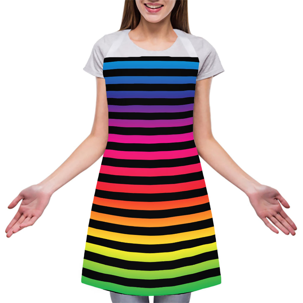Rainbow Striped Pattern Print Adjustable Apron