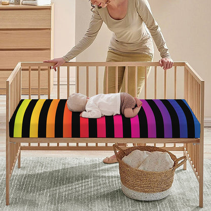 Rainbow Striped Pattern Print Baby Crib Sheet
