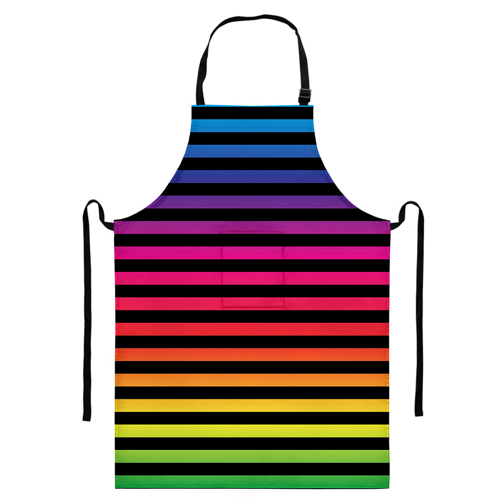 Rainbow Striped Pattern Print Bib Apron With Pocket