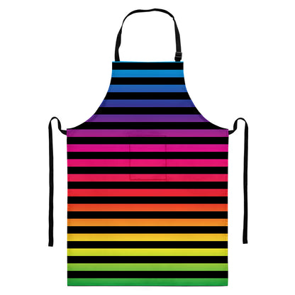 Rainbow Striped Pattern Print Bib Apron With Pocket