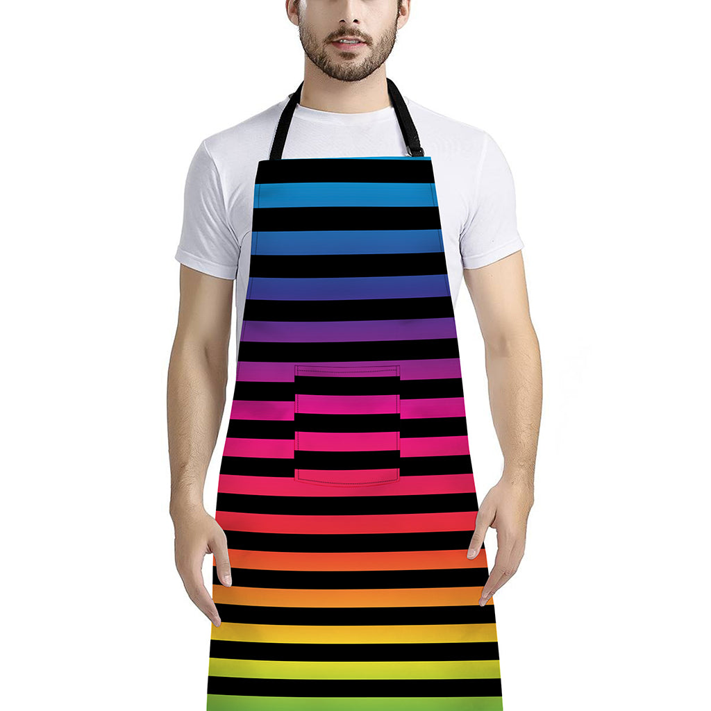 Rainbow Striped Pattern Print Bib Apron With Pocket