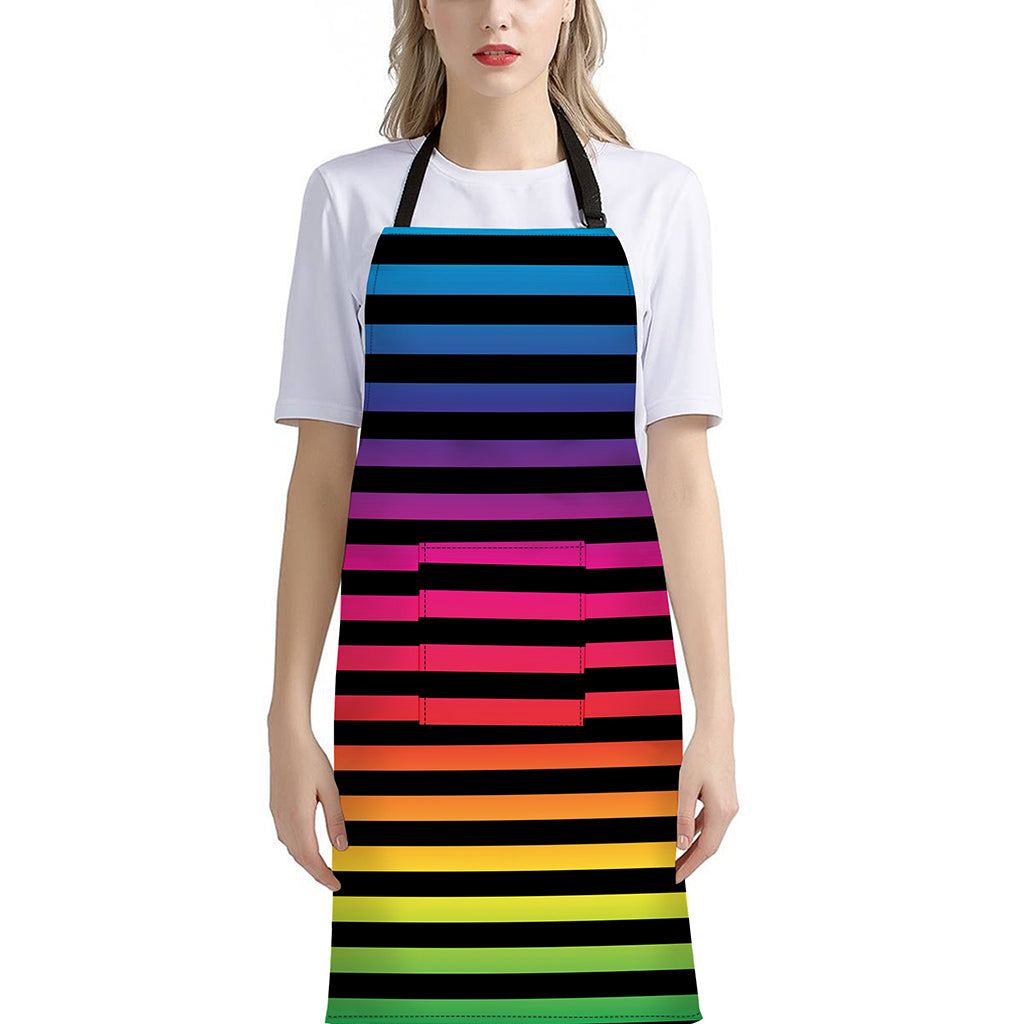 Rainbow Striped Pattern Print Bib Apron With Pocket