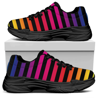 Rainbow Striped Pattern Print Black Chunky Shoes