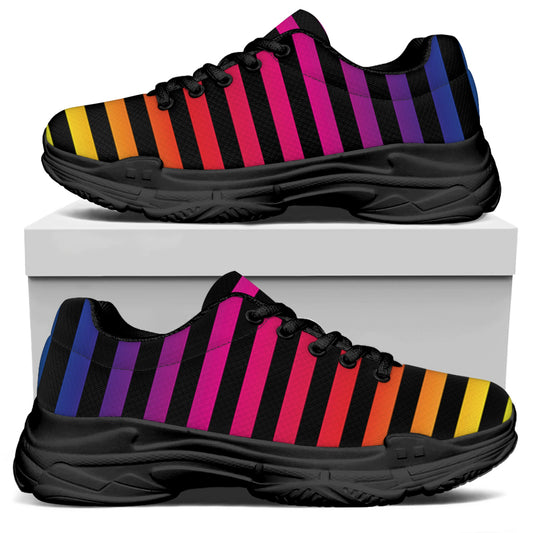 Rainbow Striped Pattern Print Black Chunky Shoes