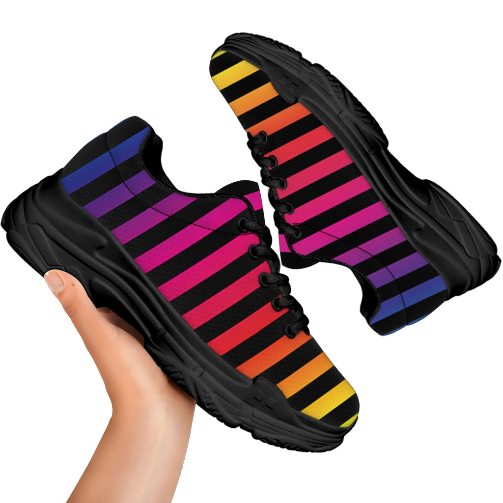 Rainbow Striped Pattern Print Black Chunky Shoes