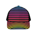 Rainbow Striped Pattern Print Black Mesh Trucker Cap