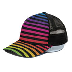 Rainbow Striped Pattern Print Black Mesh Trucker Cap