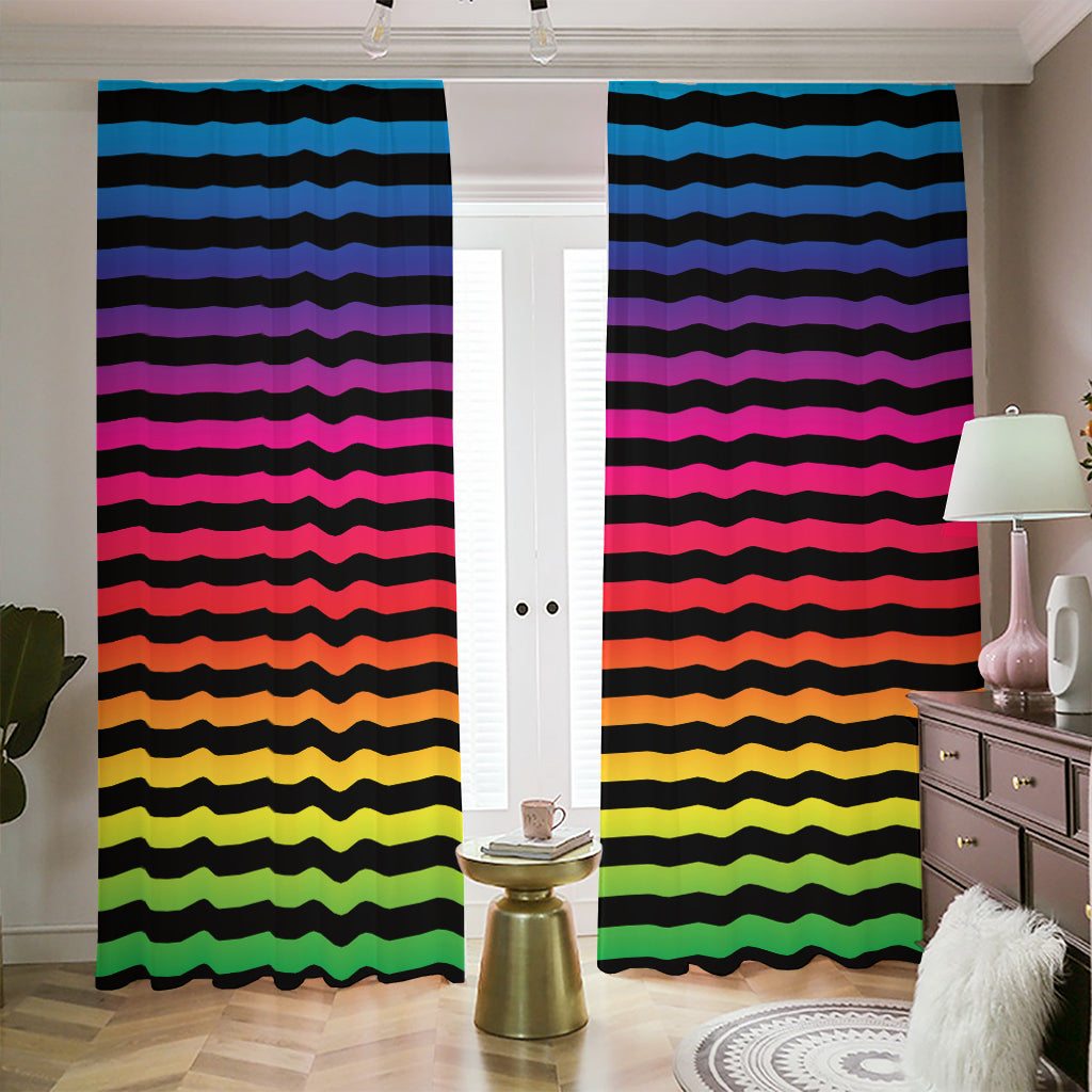 Rainbow Striped Pattern Print Blackout Pencil Pleat Curtains