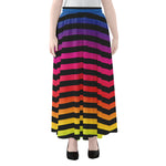 Rainbow Striped Pattern Print Chiffon Maxi Skirt