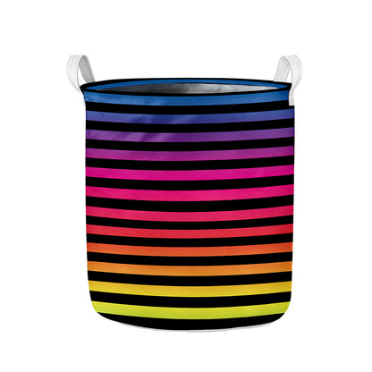 Rainbow Striped Pattern Print Collapsible Laundry Basket