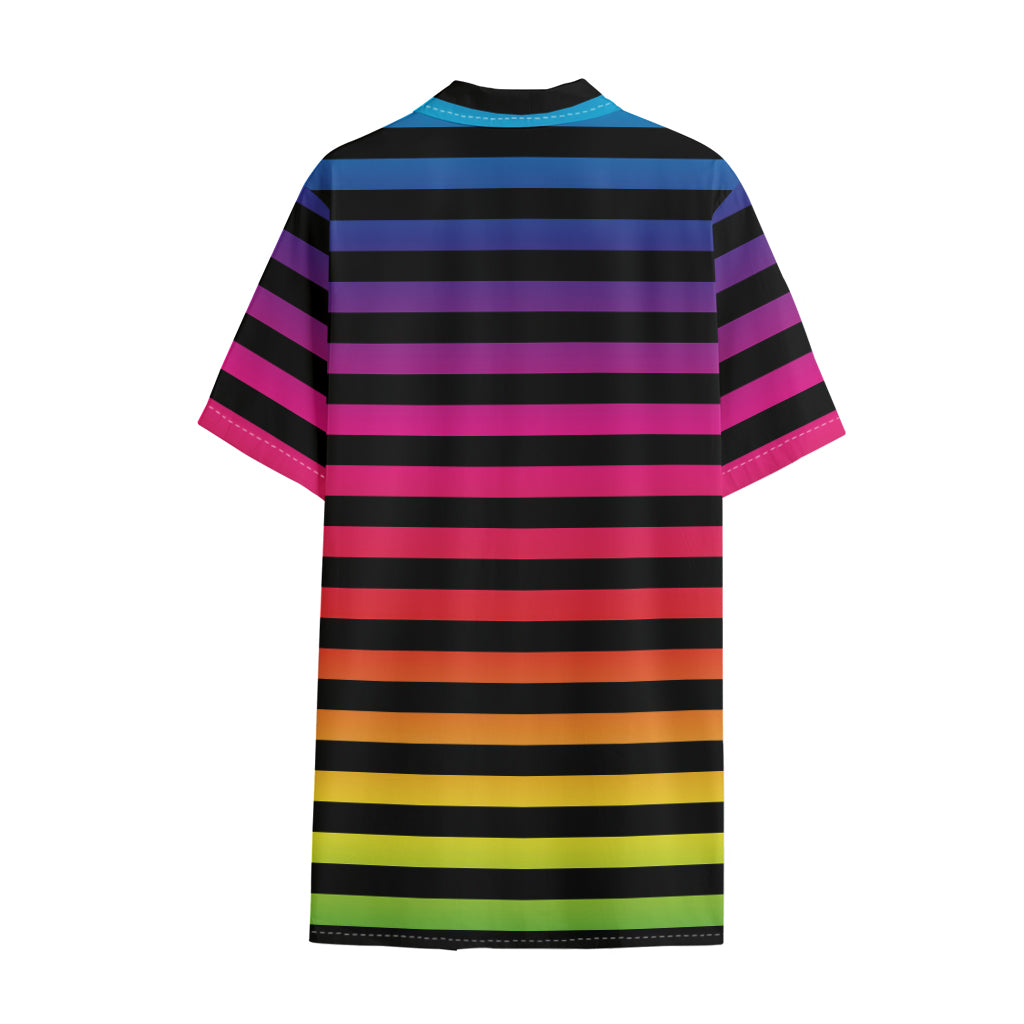 Rainbow Striped Pattern Print Cotton Hawaiian Shirt