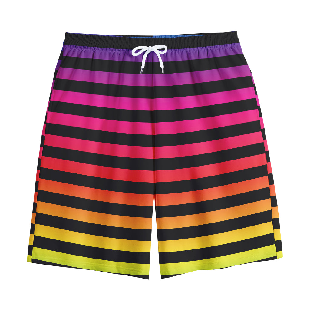 Rainbow Striped Pattern Print Cotton Shorts