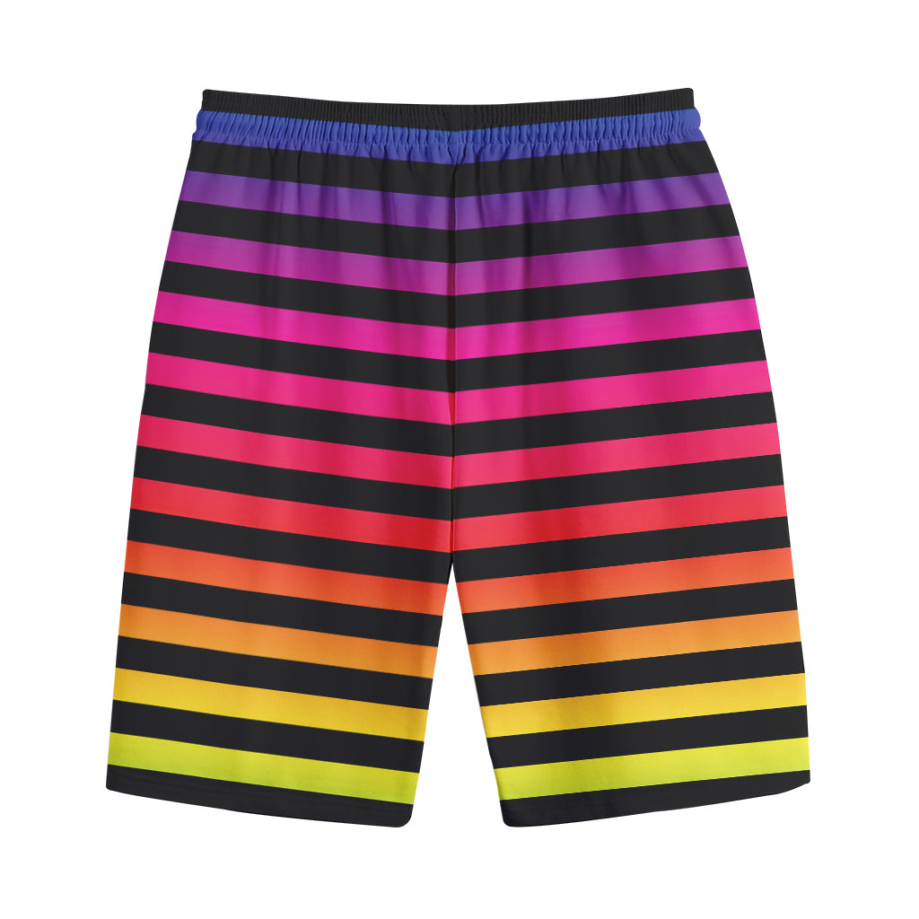 Rainbow Striped Pattern Print Cotton Shorts