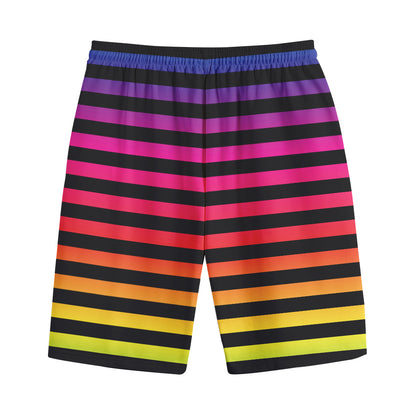 Rainbow Striped Pattern Print Cotton Shorts