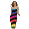 Rainbow Striped Pattern Print Cross Back Cami Dress
