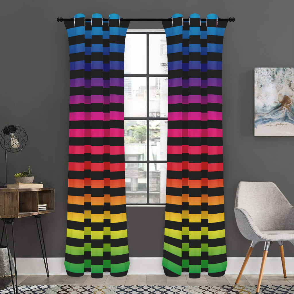 Rainbow Striped Pattern Print Curtain