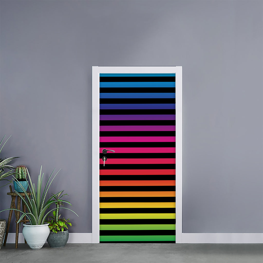 Rainbow Striped Pattern Print Door Sticker