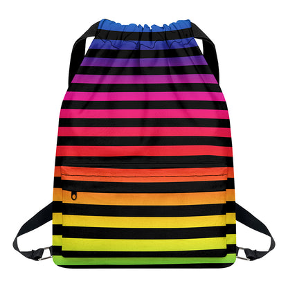 Rainbow Striped Pattern Print Drawstring Backpack