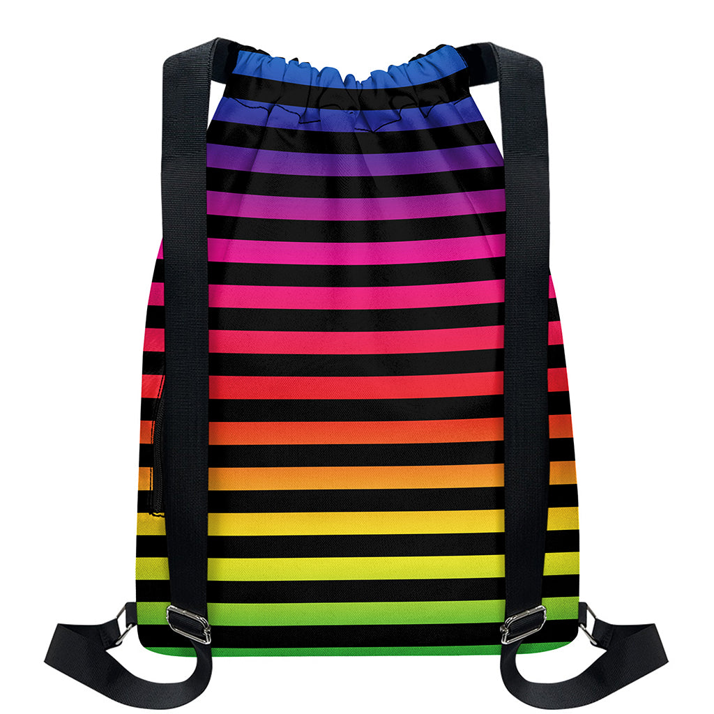 Rainbow Striped Pattern Print Drawstring Backpack