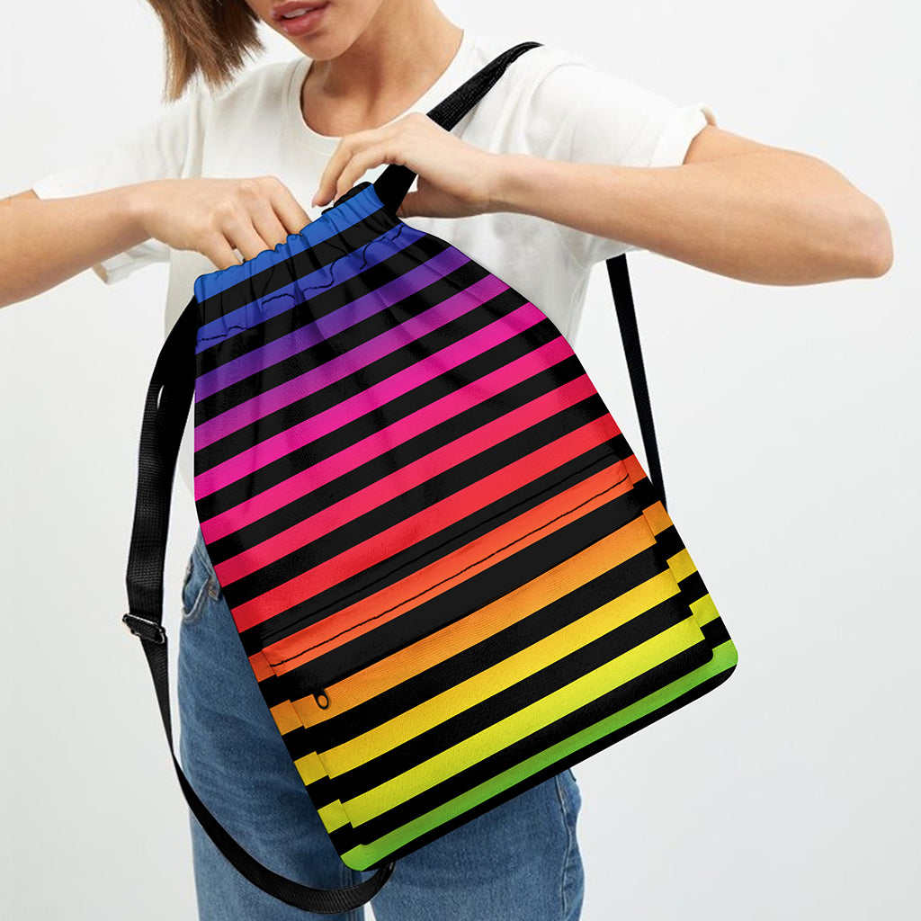 Rainbow Striped Pattern Print Drawstring Backpack