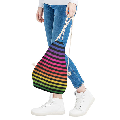 Rainbow Striped Pattern Print Drawstring Bag