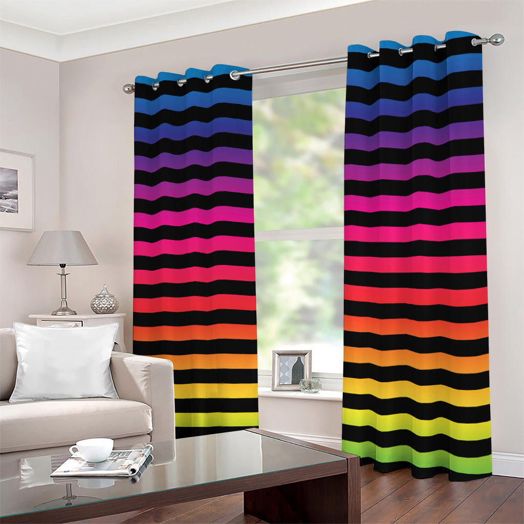 Rainbow Striped Pattern Print Extra Wide Grommet Curtains