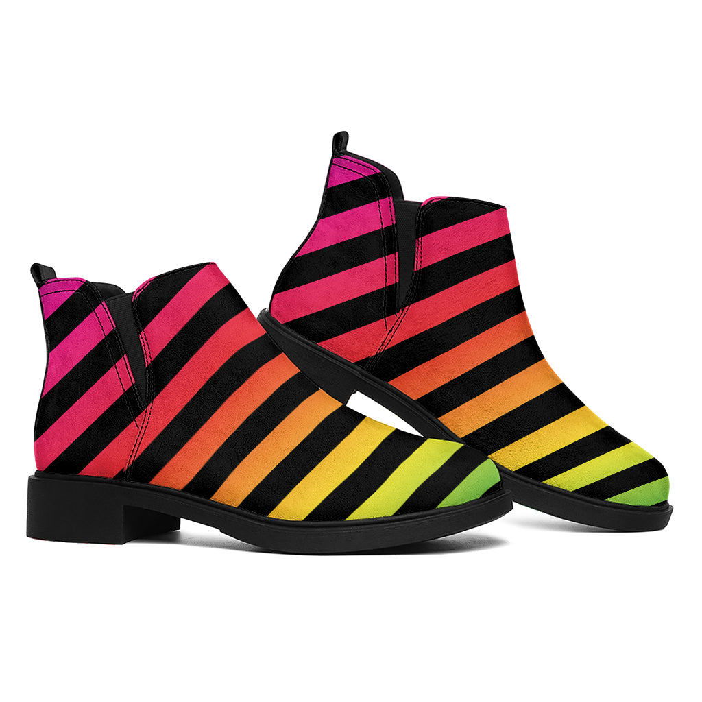 Rainbow Striped Pattern Print Flat Ankle Boots