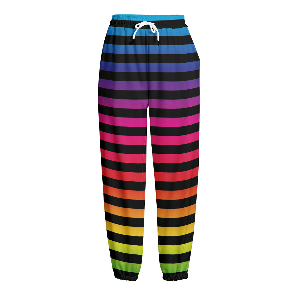 Rainbow Striped Pattern Print Fleece Lined Knit Pants
