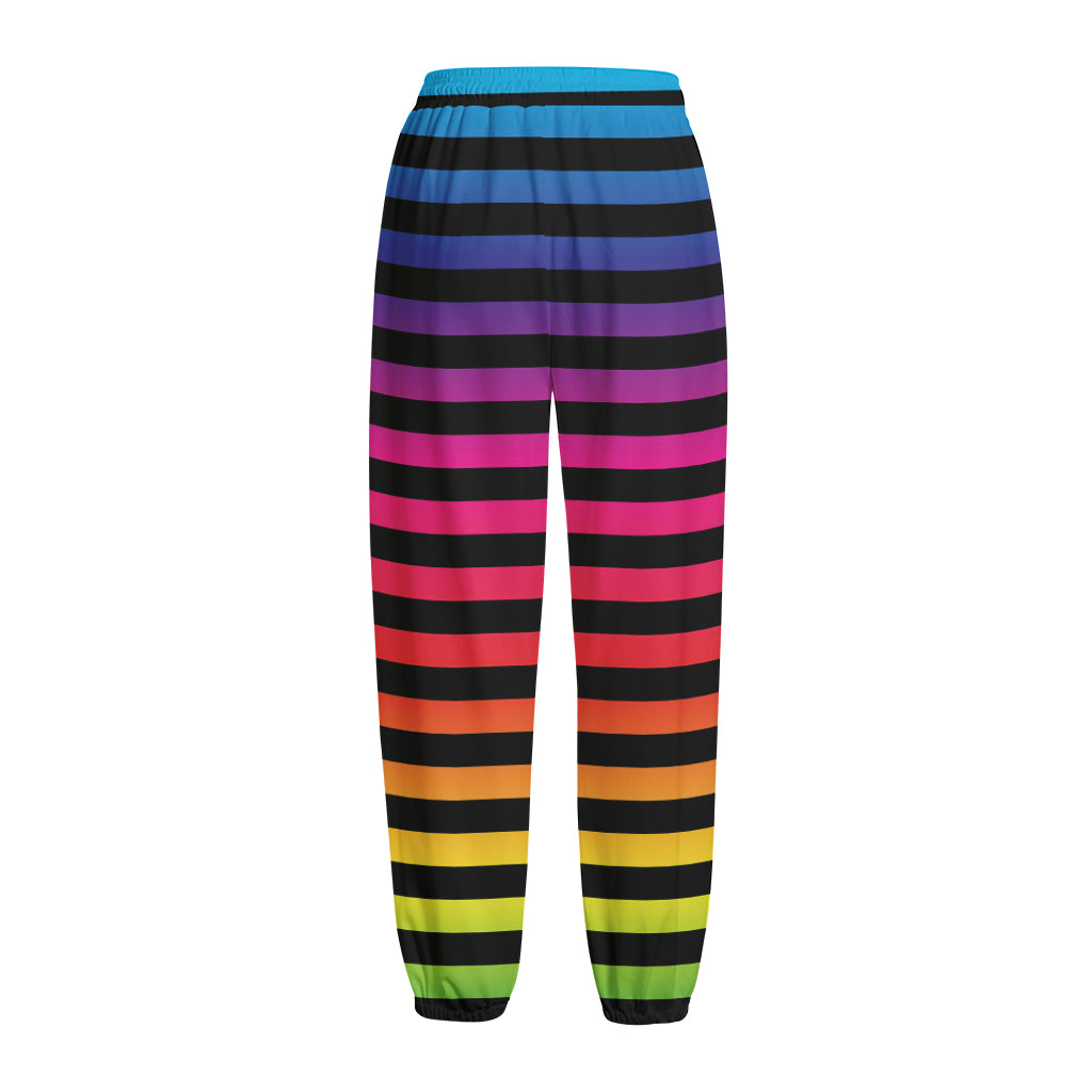 Rainbow Striped Pattern Print Fleece Lined Knit Pants