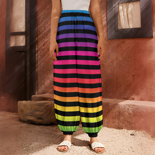 Rainbow Striped Pattern Print Harem Pants
