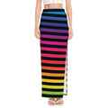 Rainbow Striped Pattern Print High Slit Maxi Skirt