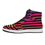 Rainbow Striped Pattern Print High Top Leather Sneakers
