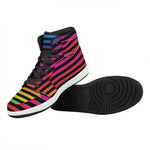 Rainbow Striped Pattern Print High Top Leather Sneakers
