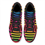 Rainbow Striped Pattern Print High Top Leather Sneakers