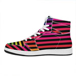 Rainbow Striped Pattern Print High Top Leather Sneakers