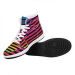 Rainbow Striped Pattern Print High Top Leather Sneakers