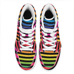 Rainbow Striped Pattern Print High Top Leather Sneakers