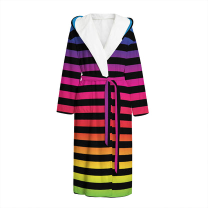 Rainbow Striped Pattern Print Hooded Bathrobe
