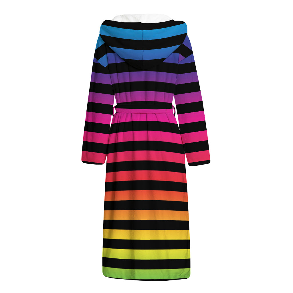 Rainbow Striped Pattern Print Hooded Bathrobe