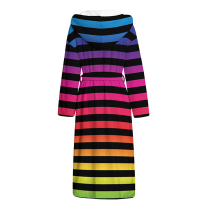 Rainbow Striped Pattern Print Hooded Bathrobe