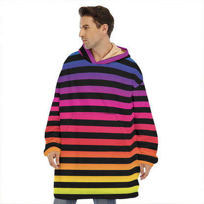 Rainbow Striped Pattern Print Hoodie Blanket